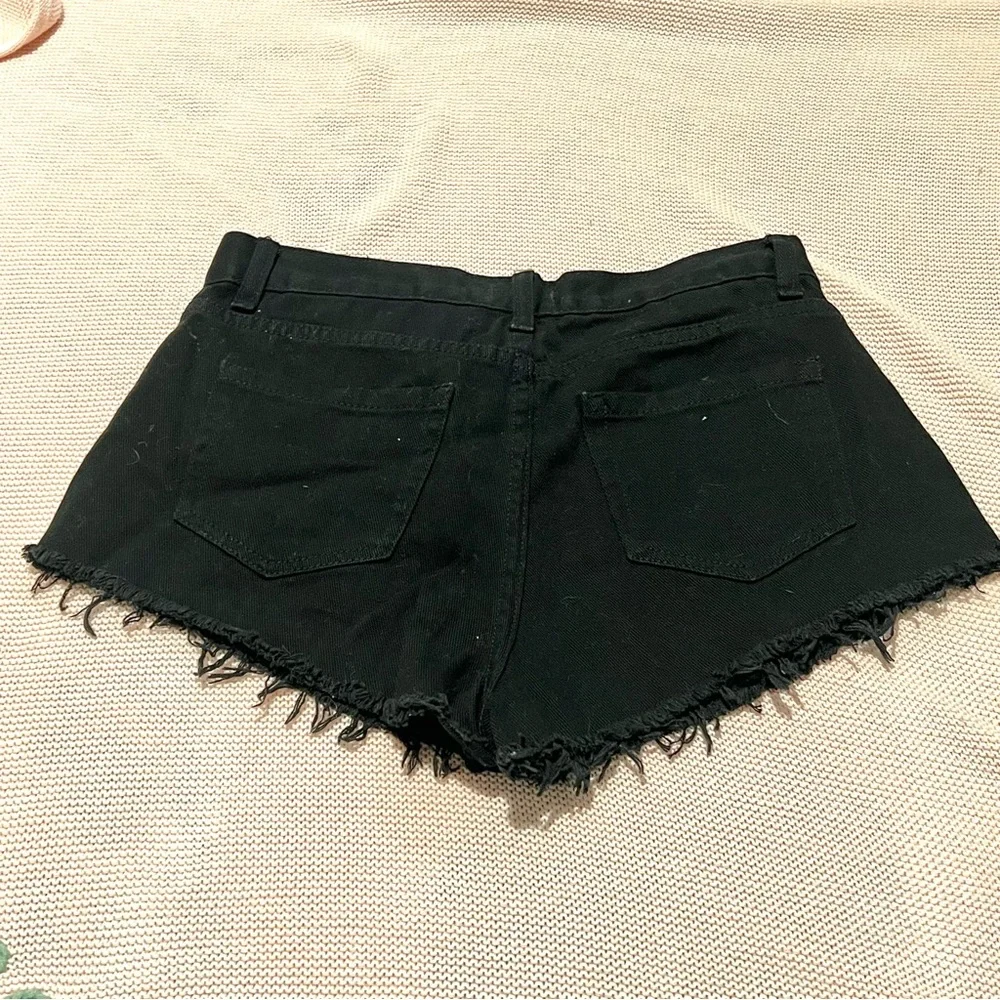 Forever 21 Premium Denim Black Ripped Jean Shorts Jorts Size 28 Grunge Edgy